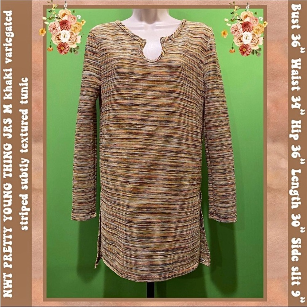 NWT JRS M subtly textured tunic khaki variegated striped-FROM PRETTY YOUNG THING